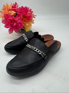 Fitflop Black Leather Chain-Trim Slip-On Mules FFL9888